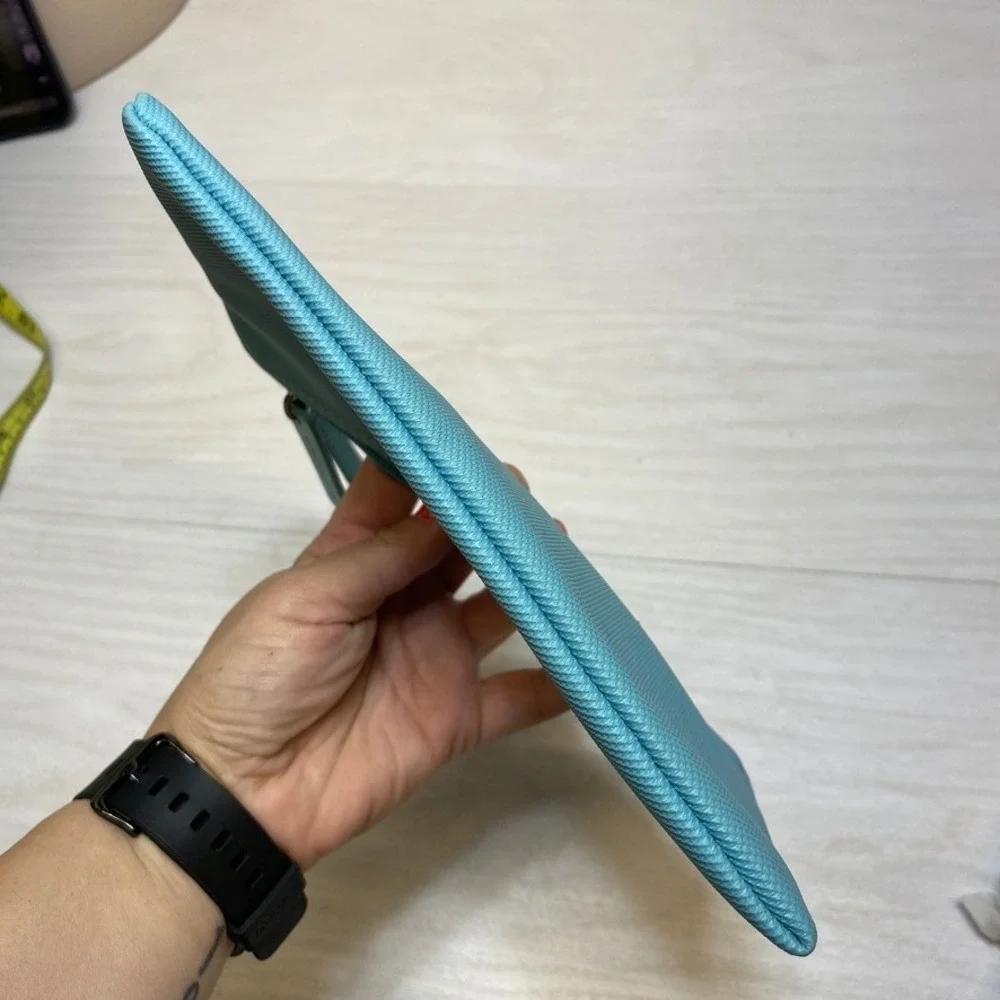 Lacoste Turquoise Blue Textured PVC Wristlet Pouch Zip Clutch‎ Bag